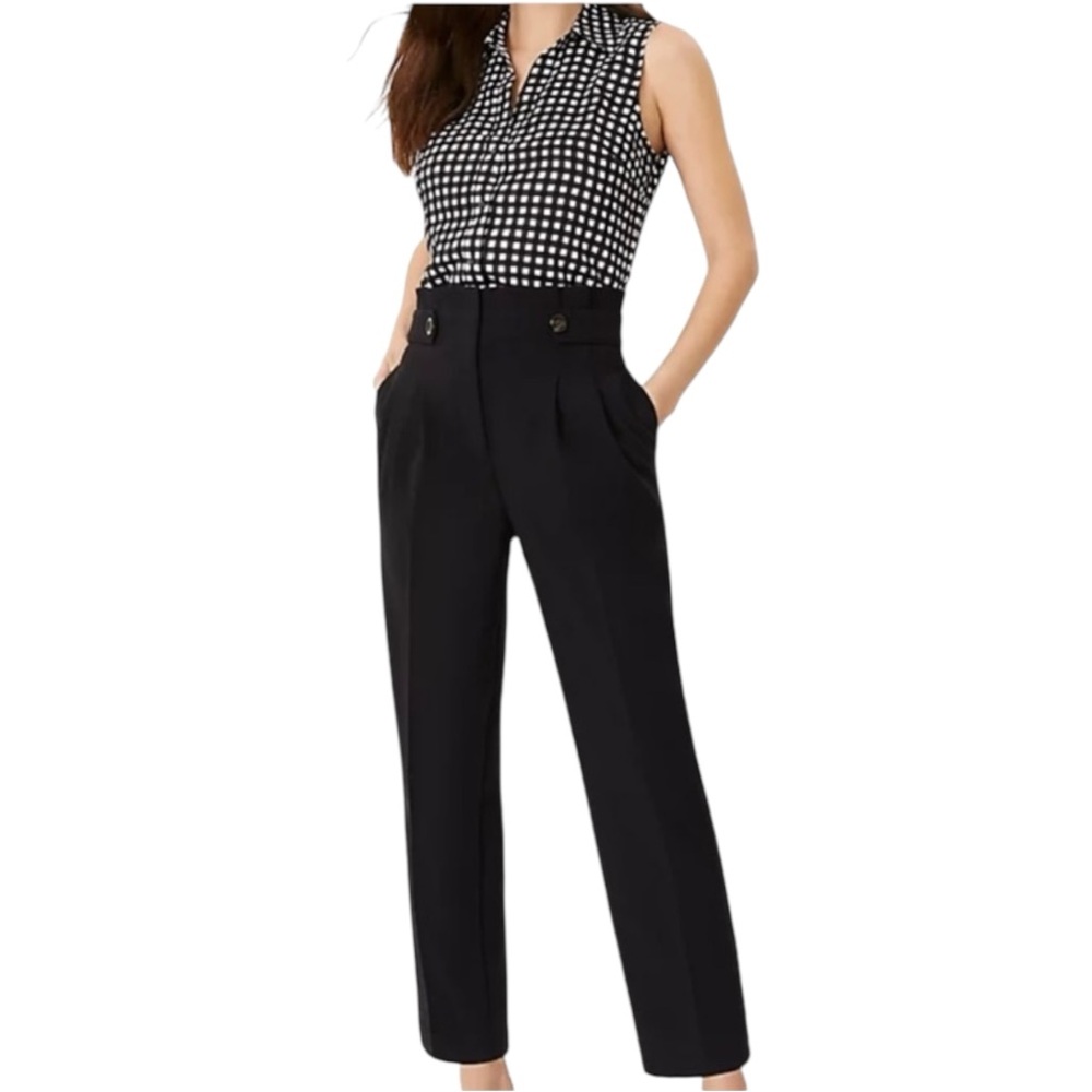Ann Taylor Black High Rise Paper Bag Pleated Ankle Pants